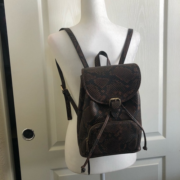 Aldo Python Snake Print Backpack Purse in Brown and Gold - Picture 11 of 15
